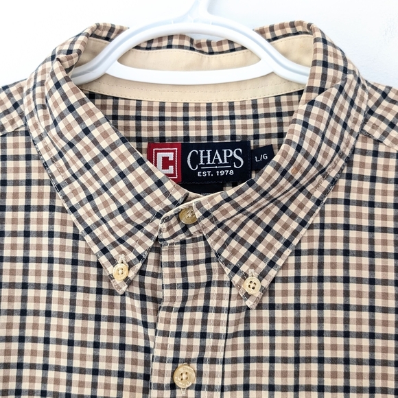 Chaps Men's Plaid Shirt in Navy and Tan ~ Size Large - Picture 4 of 10